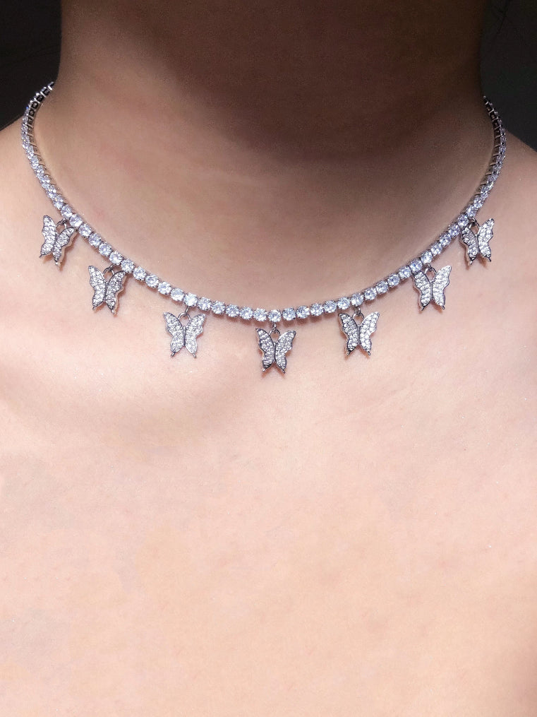 [ReinSein]ACC★Silver Pearl Butterfly Chocker John Galt Silver Pearl Butterfly Choker Necklace | PacSun