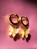 (18K Gold Plated) Yellow Pearly Butterfly Huggies - ShopStarCrew