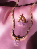 (18K Gold Plated) Lavender Pearly Butterfly Choker Set