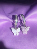 (925 Silver) Lavender Pearly Butterfly Huggies - ShopStarCrew