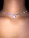 (Silver) Single Lavender Butterfly Pearly Choker - ShopStarCrew