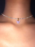 (Gold) Single Lavender Butterfly Pearly Choker - ShopStarCrew