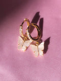 (18K Gold Plated) White Pearly Butterfly Huggies - ShopStarCrew