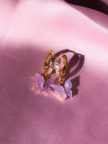 (18K Gold Plated) Lavender Pearly Butterfly Huggies - ShopStarCrew
