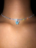 (Silver) Single Blue Butterfly Pearly Choker - ShopStarCrew