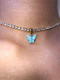 (18K Gold Plated) Blue Pearly Butterfly Choker Set - ShopStarCrew