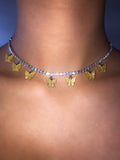 (Silver) Yellow Pearly Butterfly Choker