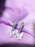 (925 Silver) Lavender Pearly Butterfly Huggies - ShopStarCrew