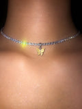 (Silver) Single Yellow Butterfly Pearly Choker