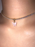 (18K Gold Plated) Pink Pearly Butterfly Choker Set - ShopStarCrew