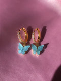 (18K Gold Plated) Blue Pearly Butterfly Huggies - ShopStarCrew