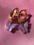 (18K Gold Plated) Lavender Pearly Butterfly Huggies
