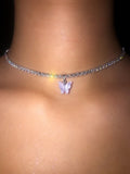 (Silver) Single Lavender Butterfly Pearly Choker