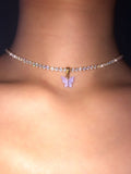 (18K Gold Plated) Lavender Pearly Butterfly Choker Set - ShopStarCrew