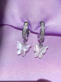 (925 Silver) Lavender Pearly Butterfly Huggies