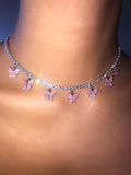 (Silver) Pink Pearly Butterfly Choker - ShopStarCrew