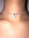 (Gold) Single Blue Pearly Butterfly Choker