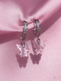 (925 Silver) Pink Pearly Butterfly Huggies - ShopStarCrew