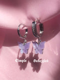 (925 Silver) Lavender Pearly Butterfly Huggies - ShopStarCrew