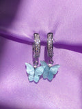 (925 Silver) Blue Pearly Butterfly Huggies - ShopStarCrew