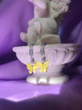 (925 Silver) Yellow Pearly Butterfly Huggies - ShopStarCrew