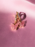(18K Gold Plated) Pink Pearly Butterfly Huggies - ShopStarCrew