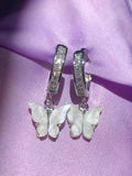 (925 Silver) White Pearly Butterfly Huggies - ShopStarCrew