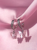 (925 Silver) Pink Pearly Butterfly Huggies - ShopStarCrew