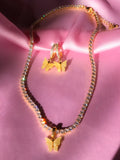 (18K Gold Plated) Yellow Pearly Butterfly Choker Set