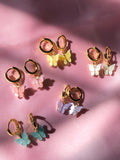 (18K Gold Plated) Pink Pearly Butterfly Huggies - ShopStarCrew