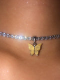 (Silver) Single Yellow Butterfly Pearly Choker - ShopStarCrew