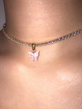 Single Pink Pearly Butterfly Choker - ShopStarCrew