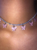 (Silver) Pink Pearly Butterfly Choker - ShopStarCrew